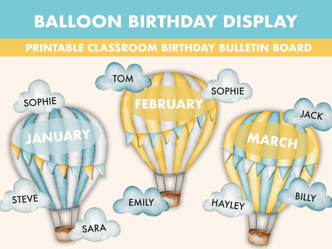 Hot Air Balloon Birthday Bulletin Board Kit Birthday Etsy