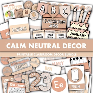 Lot de décorations neutres et calmes pour la classe || Ensemble de présentations imprimables modifiables pour la classe Modèles PowerPoint
