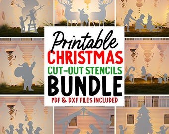 Christmas Scenes Stencil Template Bundle || Trace And Cut Christmas Silhouette || Outdoor Christmas Stencils Yard Decor Christmas Decoration