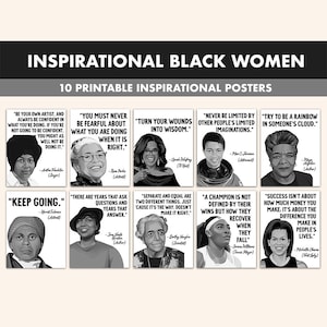 Black Women Printable Posters || 10 Inspiration Black Women Quote Posters for Classroom B&W || Black History Month Inspirational Quotes