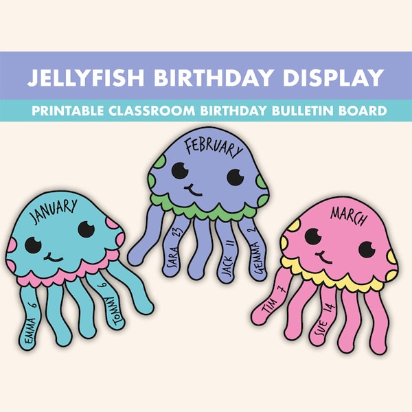 Jellyfish Birthday Bulletin Board Kit || Birthday Display Bulletin Boards || Jellyfish Bulletin Board Printable | Birthday Classroom Decor