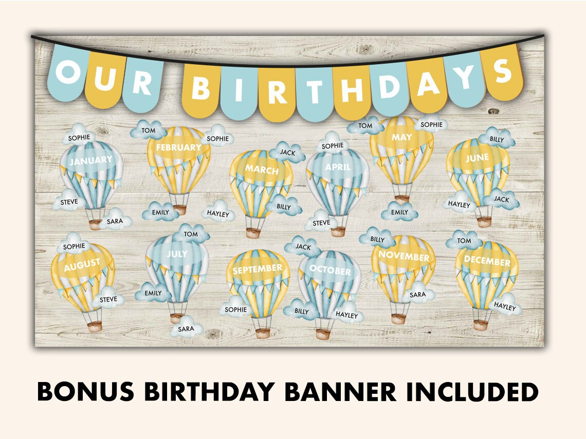 EDITABLE Hot Air Balloon Birthday Board Growing up up up 