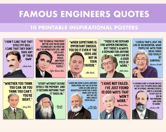 Engineering Printable Posters || 10 Inspirational Engineer Quotes Prints for Classroom Pastel || Engineering Classroom Decor Engineer Prints