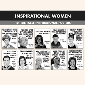 Inspirational Women Printable Posters || 10 Inspiration Women Quote Posters for Classroom B&W || Womens History Month Inspirational Quotes