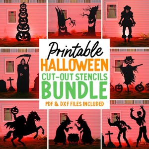 Halloween Scenes Stencil Template Bundle || Trace And Cut Halloween Silhouette || Outdoor Halloween Stencils Yard Decor Halloween Decoration