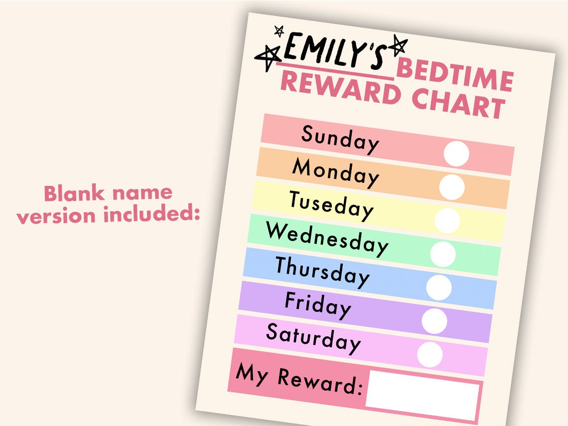 Bedtime Reward Chart for Kids || Printable Bedtime Routine Chart ...