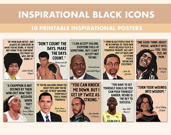 Black Icons Printable Posters || 10 Inspiration Black People Quote Posters for Classroom Boho || Black History Month Inspirational Quotes