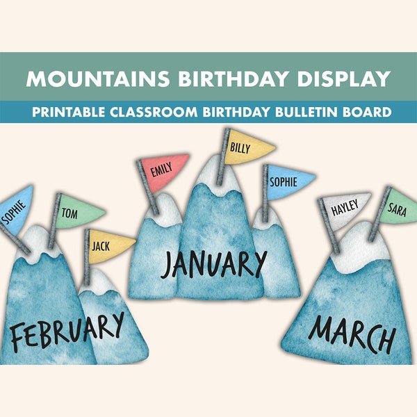 Mountain Birthday Bulletin Board Kit || Birthday Display Bulletin Boards || Mountain Bulletin Board Printable | Birthday Classroom Decor