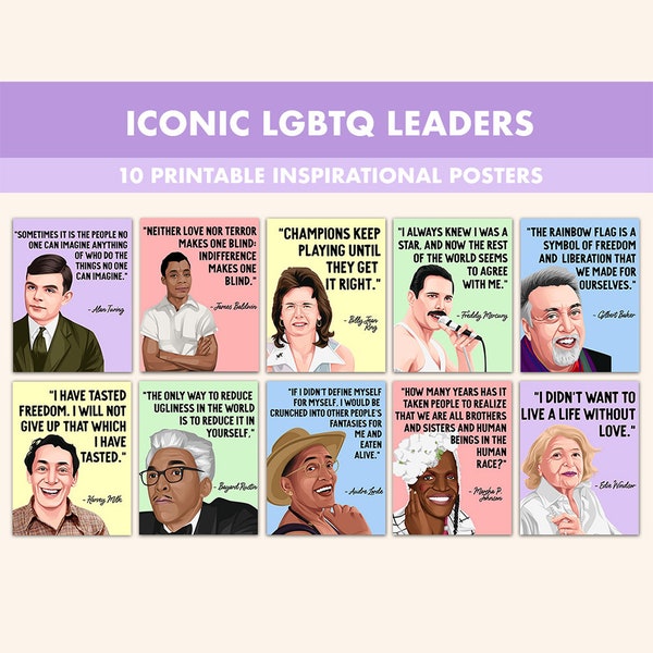 LGBTQ Quotes Printable Posters || 10 LGBT Posters for Classroom Decor Pastel || Inspirational LGBT History Month Prints Art Pride Month