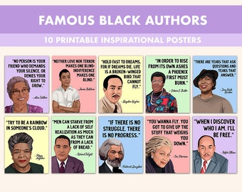 Famous Black Authors Printable Posters | 10 Inspiration Black Author Quote Posters for Classroom Pastel | Back Literary Quotes Black History