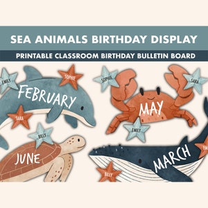 Sea Animal Birthday Bulletin Board Kit || Under the Sea Birthday Display Bulletin Boards || Nautical Bulletin Board Printable || Whale