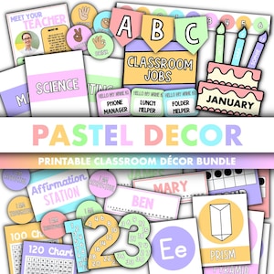 Pastel Classroom Decor Bundle || Editable Classroom Printable Display Bundle PowerPoint Templates Calm Rainbow Pastel Theme