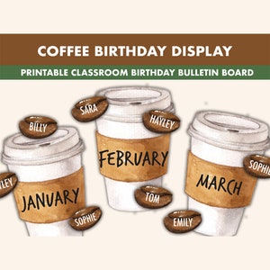 Coffee Birthday Bulletin Board Kit || Coffee Birthday Display Bulletin Boards || Coffee Bulletin Board Printable | Birthday Classroom Decor