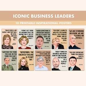 Carteles imprimibles de empresarios famosos // 10 carteles inspiradores de citas de empresarios para el aula Boho // Impresiones icónicas de empresarios