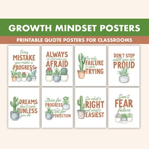 Pflanzen Wachstum Mindset Poster || 8 Inspiration Zitate Poster für das Klassenzimmer || Kaktus Wachstum Mindset Drucke || Positive Affirmation Poster