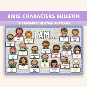Pastel Bible Characters Bulletin Board || 19 Printable Christian Classroom Decor Boho || Christian Bulletin Board Kit