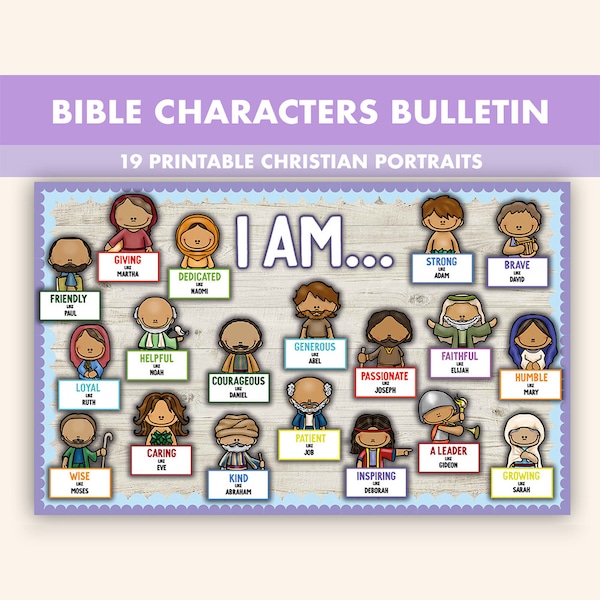 Pastel Bible Characters Bulletin Board || 19 Printable Christian Classroom Decor Boho || Christian Bulletin Board Kit