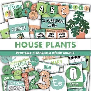 House Plants Classroom Decor Bundle || Editable Classroom Printable Display Bundle PowerPoint Templates Calm Green Plants Theme Foliage