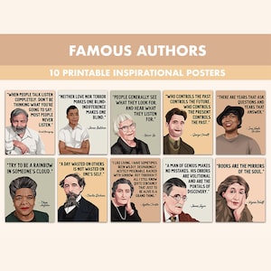 Famous Authors Printable Posters || 10 Inspiration Author Quote Posters for Classroom Boho || Iconic Author Quotes for School Literary Quote