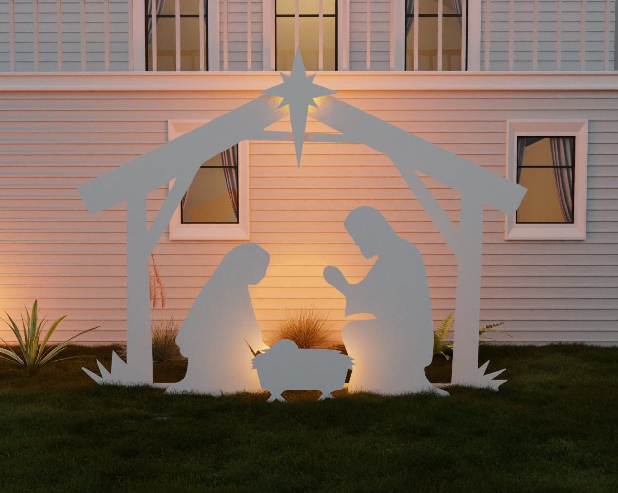 Weihnachten Krippe Vorlage Printable || Verfolgen und Schneiden Krippe Silhouette || Outdoor Weihnachtsschablonen Hof Dekor Weihnachtsdekoration
