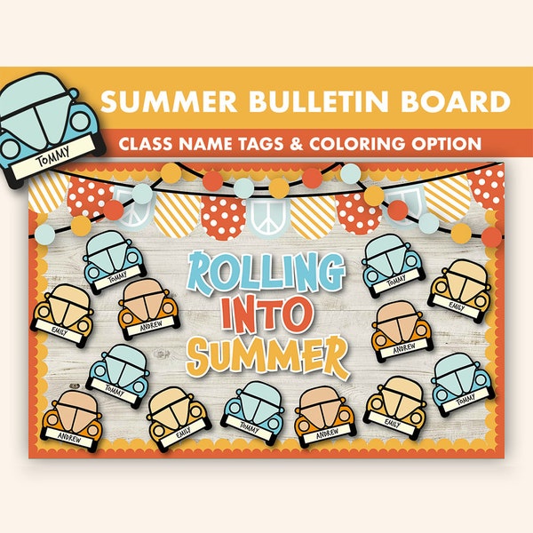 Summer Bulletin Board Kit || VW Beetle Bulletin Boards Digital | May Bulletin Board Printable | Groovy Summer Classroom Decor | 70s Bulletin