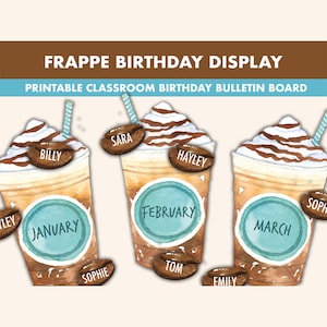 Frappe Birthday Bulletin Board Kit || Birthday Display Bulletin Boards || Coffee Bulletin Board Printable | Birthday Classroom Decor