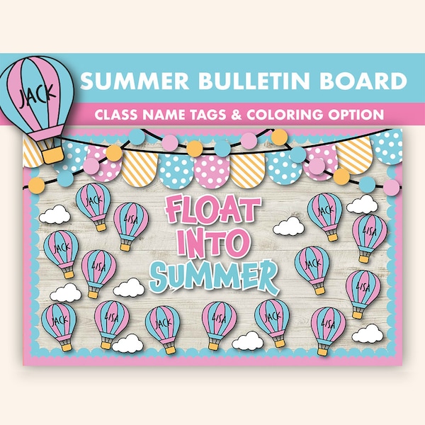 Hot Air Balloon Bulletin Board Kit || Summer Bulletin Boards Digital || April Bulletin Board Printable || Summer Classroom Decor
