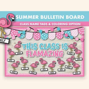 Flamingo Bulletin Board Kit || Summer Bulletin Boards Digital || May Bulletin Board Printable || Flamingo Summer Classroom Decor
