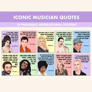 Famous Singers Printable Posters || 10 Inspiration Singers Quote Posters for Music Classroom Pastel || Music Genre Posters Classroom Decor