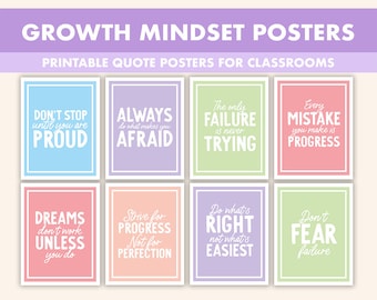 Pastel Growth Mindset Posters || 8 Inspiration Quote Posters for Classroom || Growth Mindset Prints || Pastel Positive Affirmation Posters