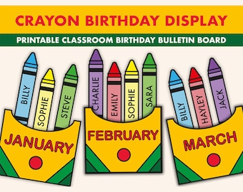 Crayon Birthday Bulletin Board Kit || Birthday Display Bulletin Boards || Crayon Bulletin Board Printable | Birthday Classroom Decor