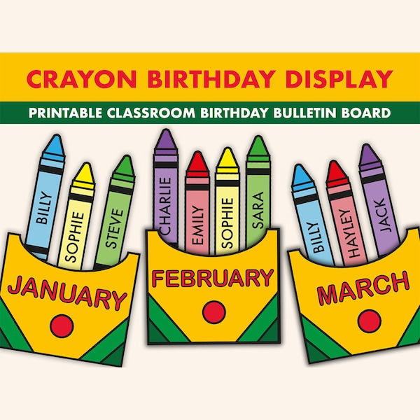 Crayon Birthday Bulletin Board Kit || Birthday Display Bulletin Boards || Crayon Bulletin Board Printable | Birthday Classroom Decor