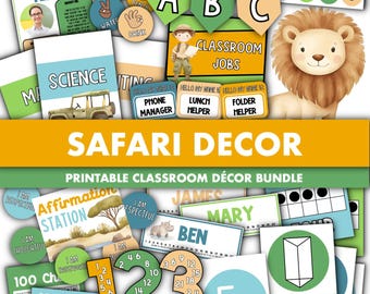 Safari Classroom Decor Bundle || Editable Classroom Printable Display Bundle PowerPoint Templates Safari Jungle Theme Wild Animals