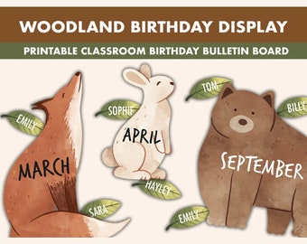 Woodland Birthday Bulletin Board Kit || Birthday Display Bulletin Boards || Woodland Bulletin Board Printable | Birthday Classroom Decor