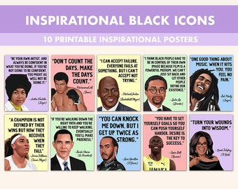 Black Icons Printable Posters || 10 Inspiration Black People Quote Posters for Classroom Pastel || Black History Month Inspirational Quotes