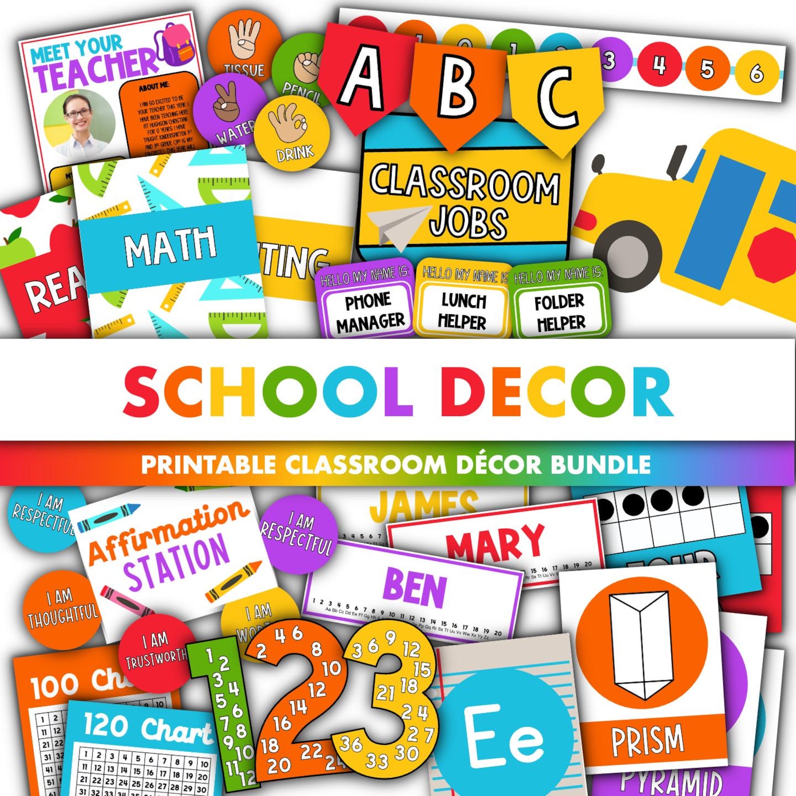 School Classroom Decor Bundle || Editable Classroom Printable Display ...