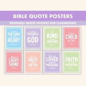 Poster con citazioni bibliche pastello // 8 versi ispirati della Bibbia Wall Art per aula // Stampe cristiane pastello // Citazioni bibliche arcobaleno