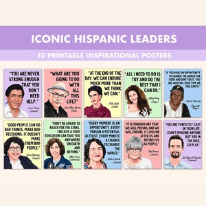 Hispanic Leaders Quotes Printable Posters || 10 Hispanic Heritage Month Prints for Classroom Decor Pastel || Hispanic Heritage Posters