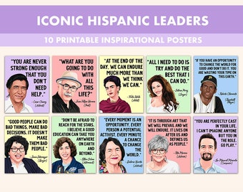 Hispanic Leaders Quotes Printable Posters || 10 Hispanic Heritage Month Prints for Classroom Decor Pastel || Hispanic Heritage Posters