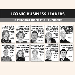 Famous Business People Printable Posters || 10 Inspiration Entrepreneurs Quote Posters for Classroom B&W || Iconic Entrepreneur Prints