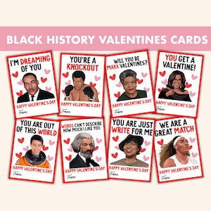 Zwarte geschiedenis Valentijnsdag kaarten || 8 zwarte geschiedenismaand Valentijnsdagkaarten voor klaslokaal || Afdrukbare Valentijnsdag-tags