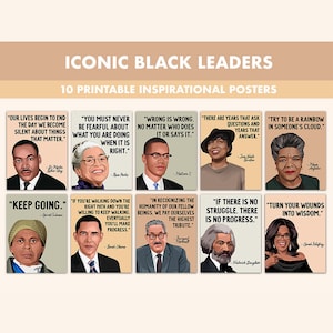 Famous Black Leaders Printable Posters | 10 Inspiration Black Leader Quote Posters for Classroom Boho | Black History Month Wall Art Quotes