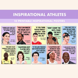 Poster stampabili per atleti motivanti // 10 poster con citazioni di ispirazione per la classe pastello // Citazioni di atleti iconici per la scuola