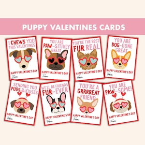 Cartes de Saint-Valentin pour chiots || 8 cartes de Saint-Valentin pour chiots pour la classe || Tags imprimables pour la Saint-Valentin Chiens || Cartes pour chiots pour l'école