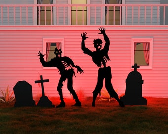 Zombie Halloween Template Printable || 7ft Trace And Cut Halloween Silhouette || Outdoor Halloween Stencils Yard Decor Zombie grave yard