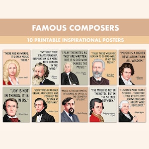 Famous Composers Printable Posters || 10 Inspiration Composer Quote Prints for Music Classroom Boho || Iconic Composer Posters Composer Art