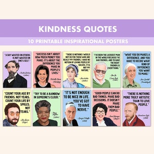 Affiches imprimables de citations sur la gentillesse || 10 posters de gentillesse pour une décoration pastel dans la classe || Impressions de gentillesse inspirantes, citations sur la positivité artistique