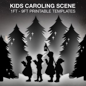 Kids Caroling Christmas Template Printable | Trace And Cut Christmas Tree Silhouette | Outdoor Christmas Stencils Decor Christmas Decoration