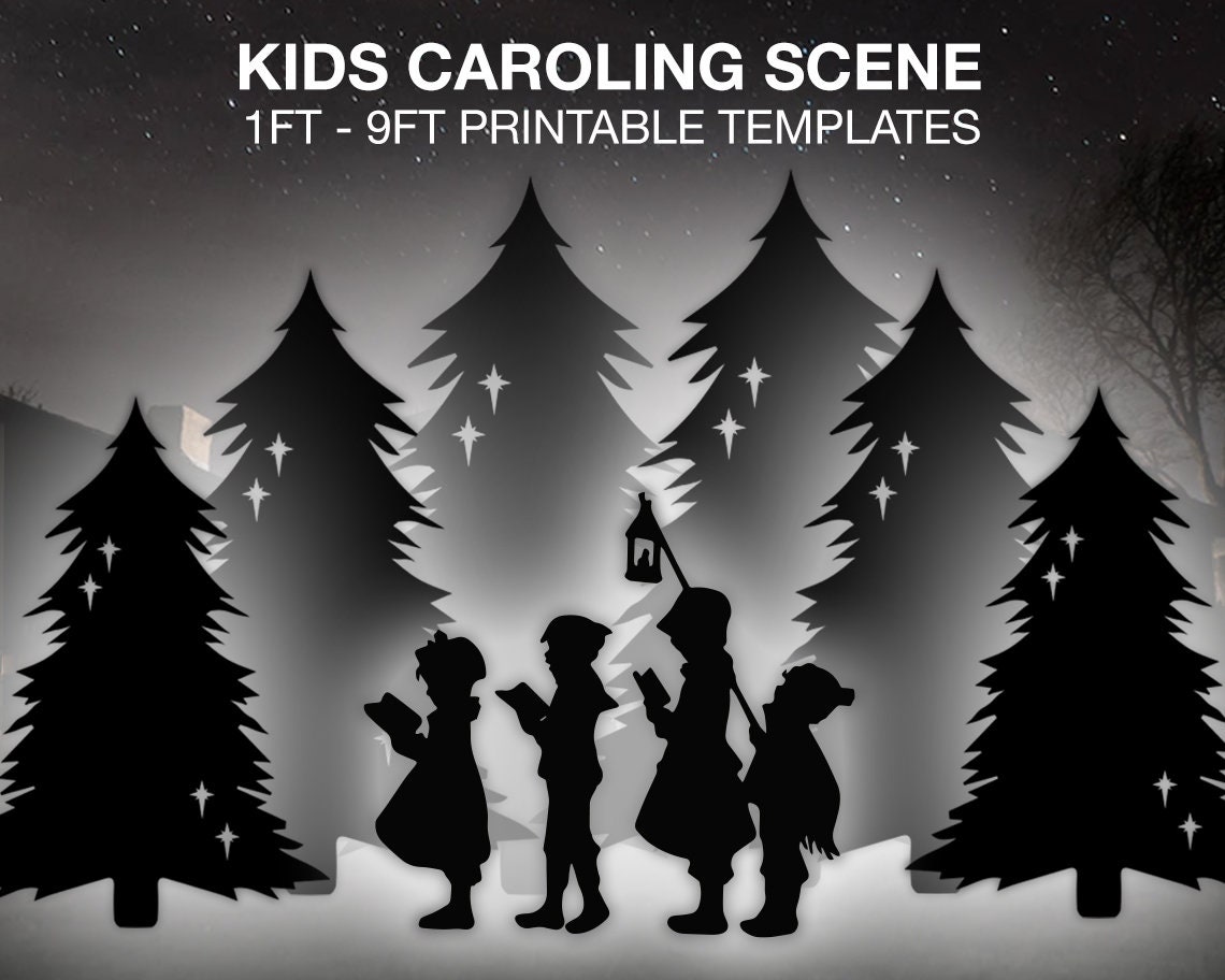 kids-caroling-christmas-template-printable-trace-and-cut-christmas-tree-silhouette-outdoor-christmas-stencils-decor-christmas-decoration-etsy
