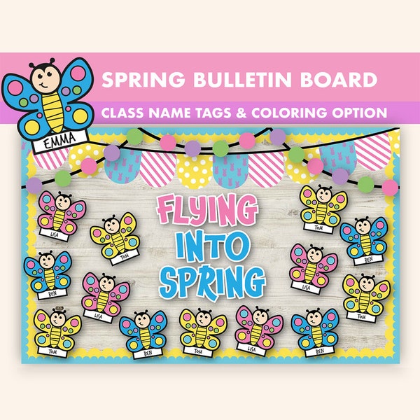 Butterfly Bulletin Board Kit || Spring Bulletin Boards Digital || Spring Bulletin Board Printable || Spring Classroom Decor | Spring Display